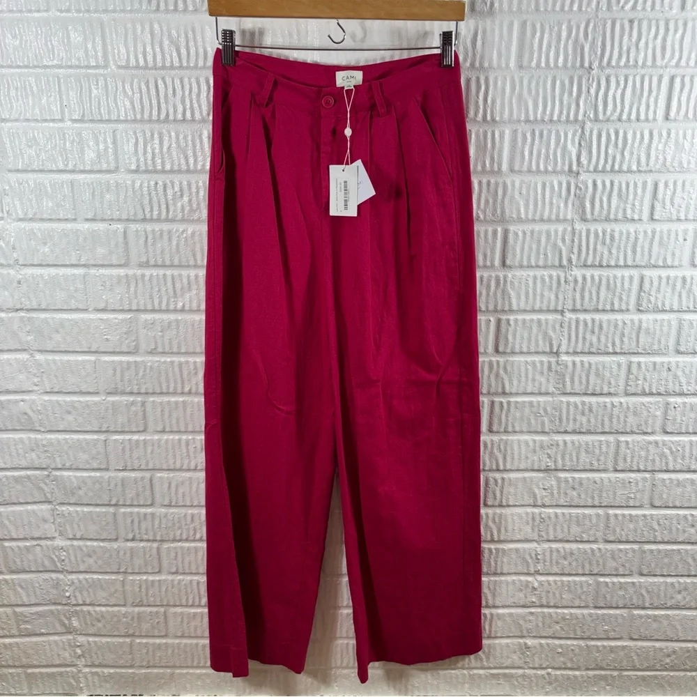 Cami NYC‎ Raspberry Rylie High Waist Wide Leg Linen Trousers Pink NWT Small